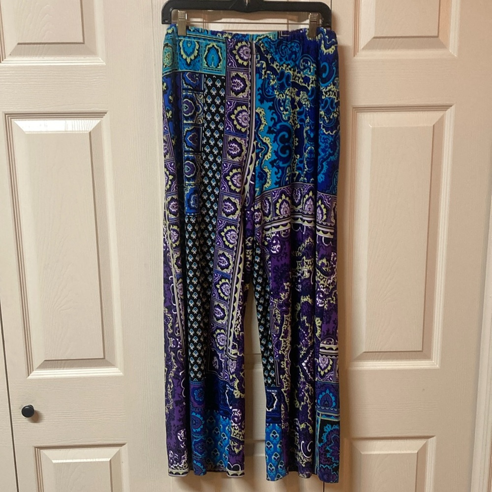 Chico's Artisan Paisley Palazzo Patchwork Print Wide Leg Pants